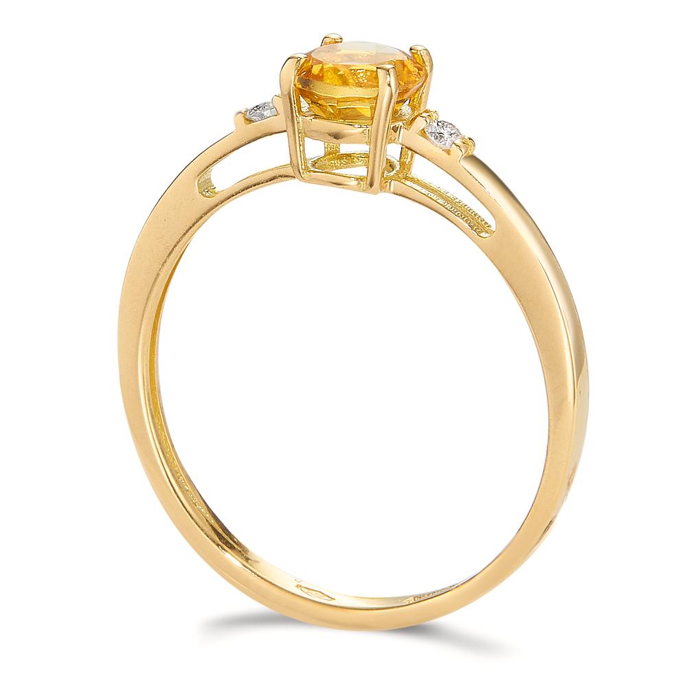 Bague Or jaune 18K Citrine 0.50 ct, Diamant 0.032 ct, 2 Pierres, w-si