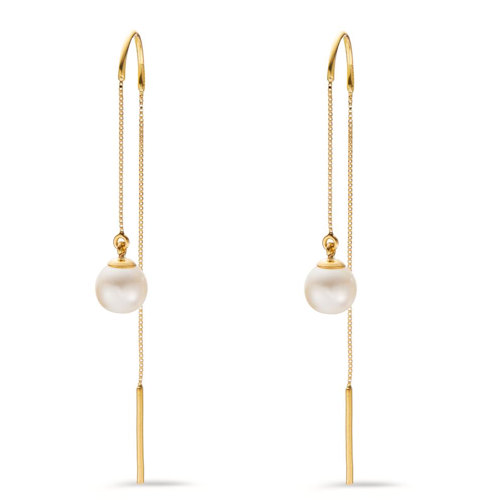 Boucles d'oreilles pendantes Or jaune 18K perle d'eau douce