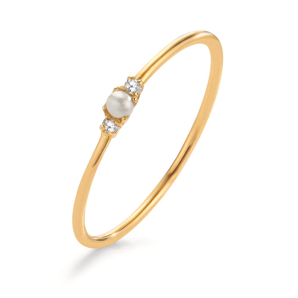 Bague Or jaune 18K Diamant 0.02 ct, 2 Pierres, w-si perle d'eau douce