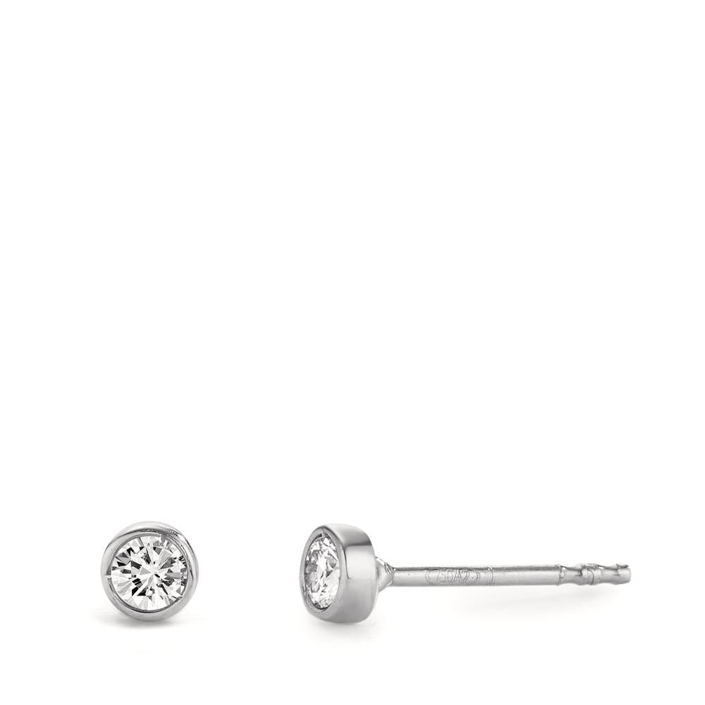 Clous d'oreilles Or blanc 18K Diamant 0.10 ct, 2 Pierres, w-si Ø3.5 mm