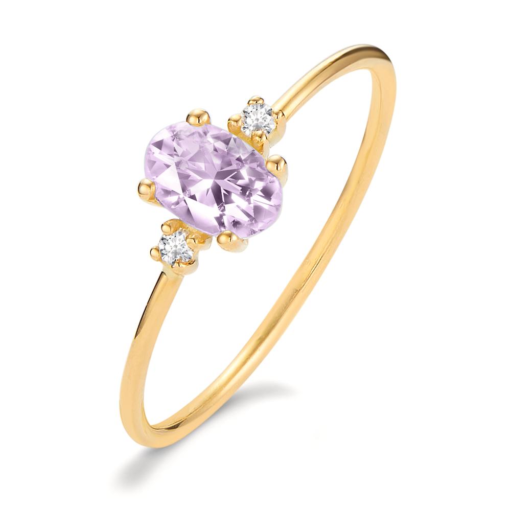 Fingerring 750/18 K Gelbgold Diamant 0.03 ct, 3 Steine, w-si, Amethyst