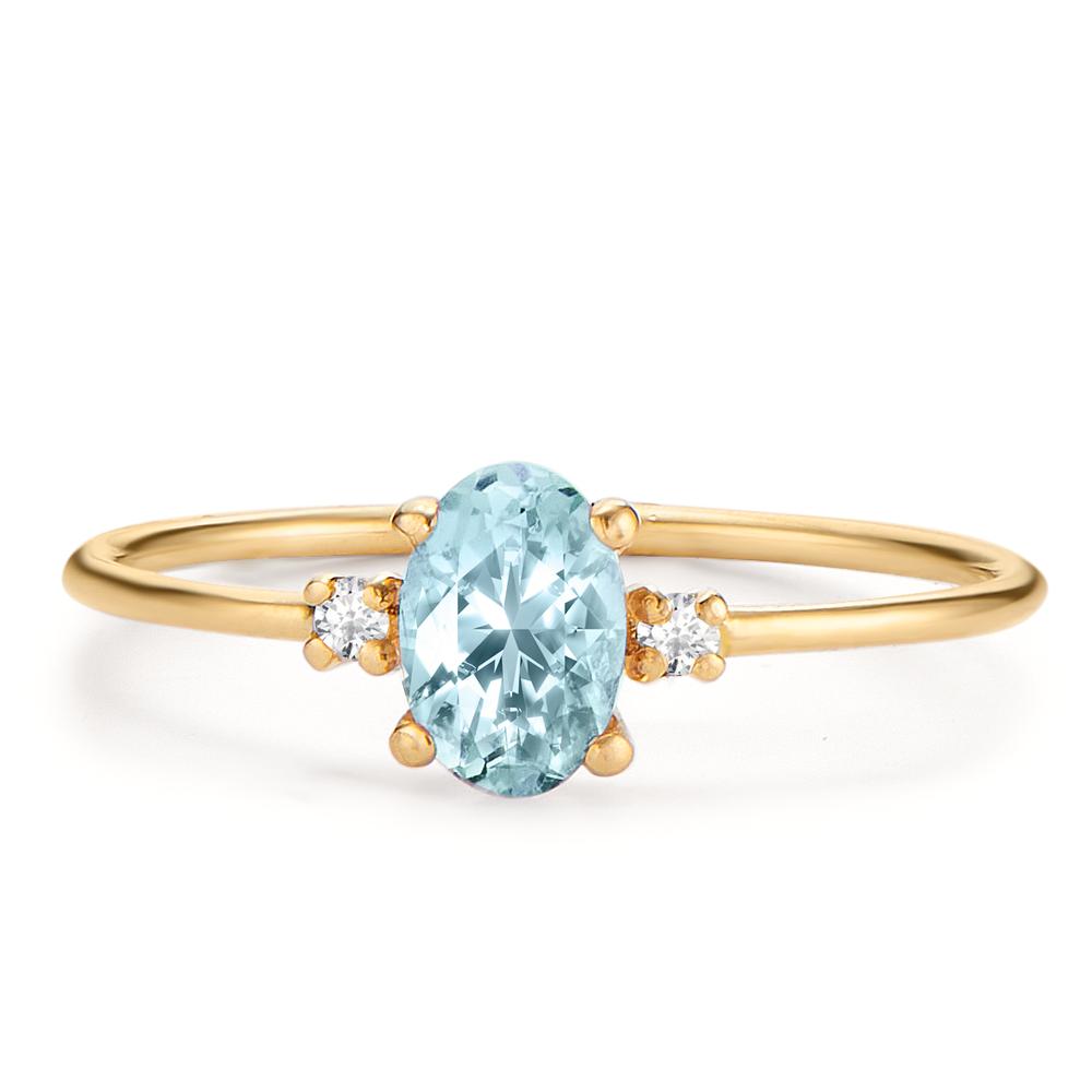 Bague Or jaune 18K Diamant 0.03 ct, 3 Pierres, w-si, Topaze bleu