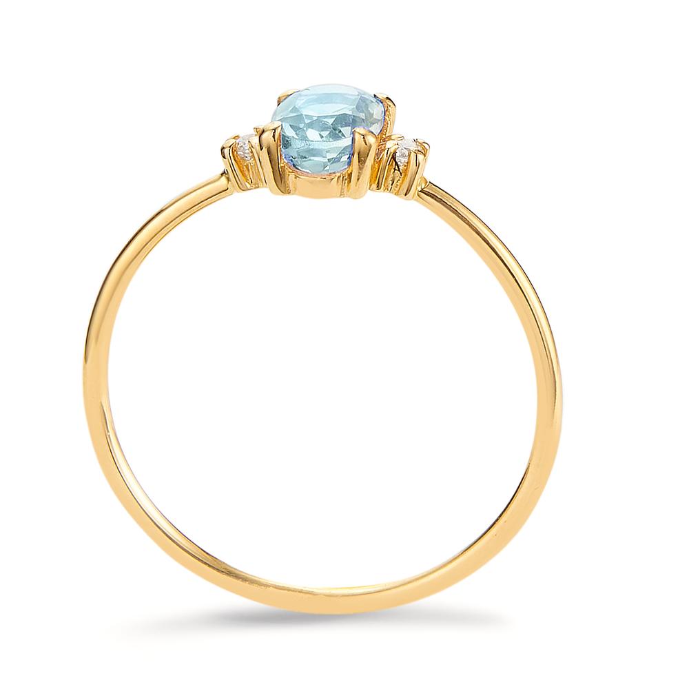 Bague Or jaune 18K Diamant 0.03 ct, 3 Pierres, w-si, Topaze bleu