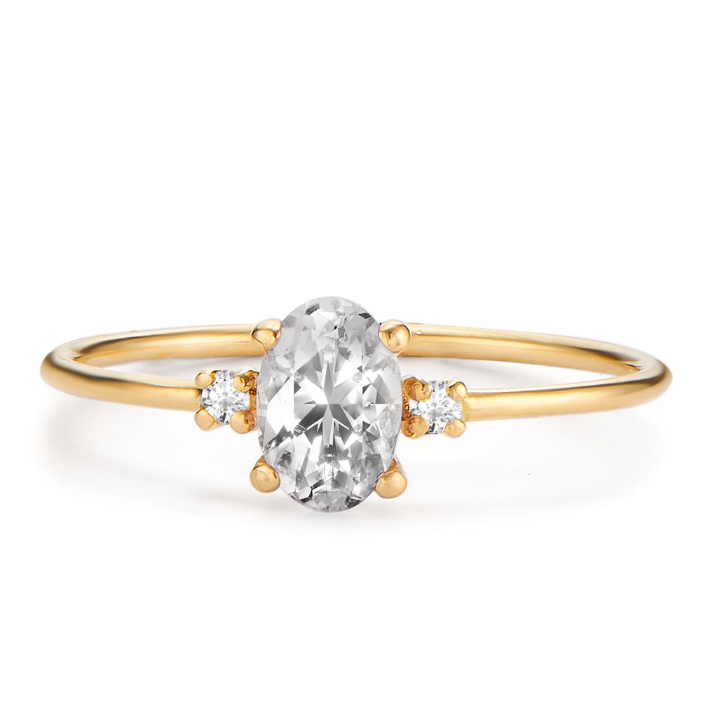 Bague Or jaune 18K Diamant 0.03 ct, 3 Pierres, w-si, Topaze blanc