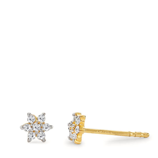 Clous d'oreilles Or jaune 18K Diamant 0.084 ct, 14 Pierres, w-si Ø3.5 mm