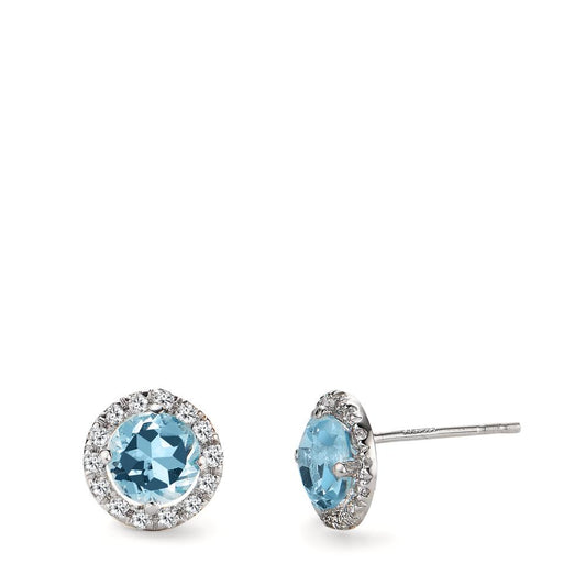 Clous d'oreilles Or blanc 18K Diamant 0.17 ct, w-si, Topaze 2 Pierres Ø7.5 mm