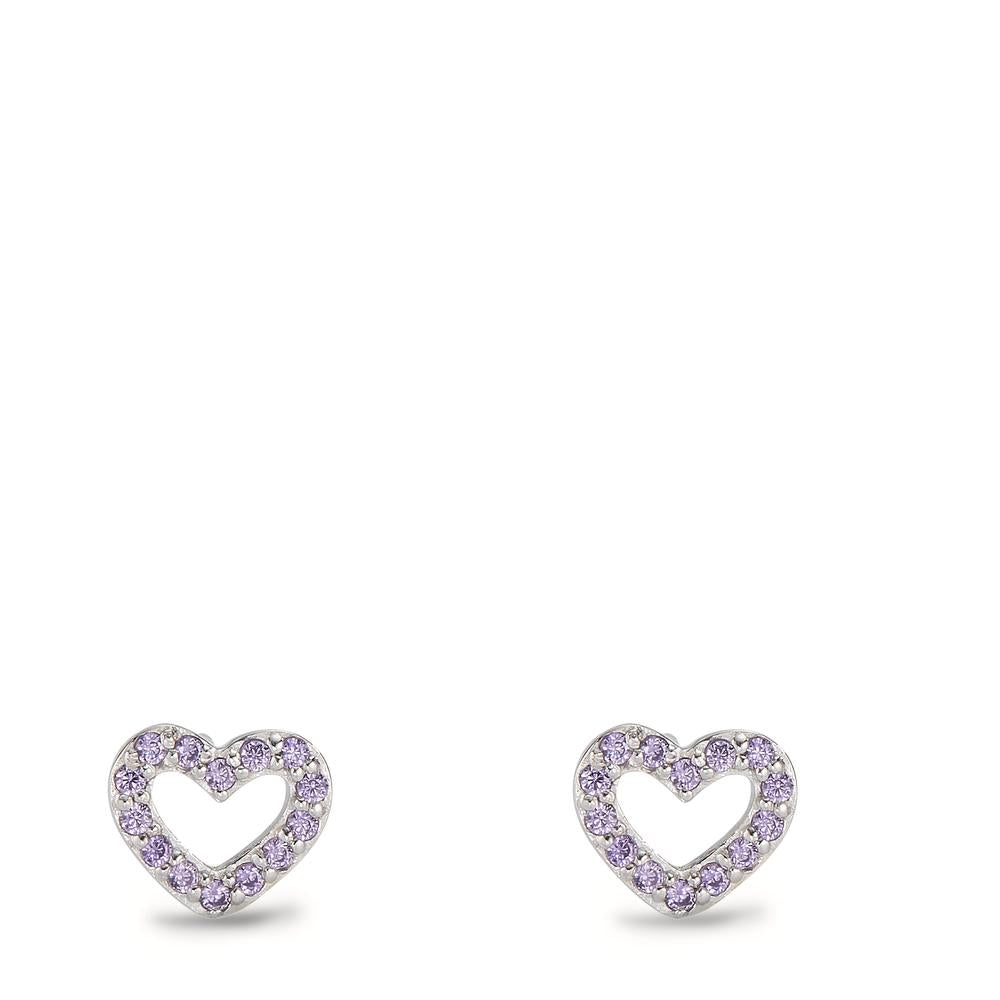 Clous d'oreilles Argent Zircone pourpre Rhodié Coeur Ø7 mm