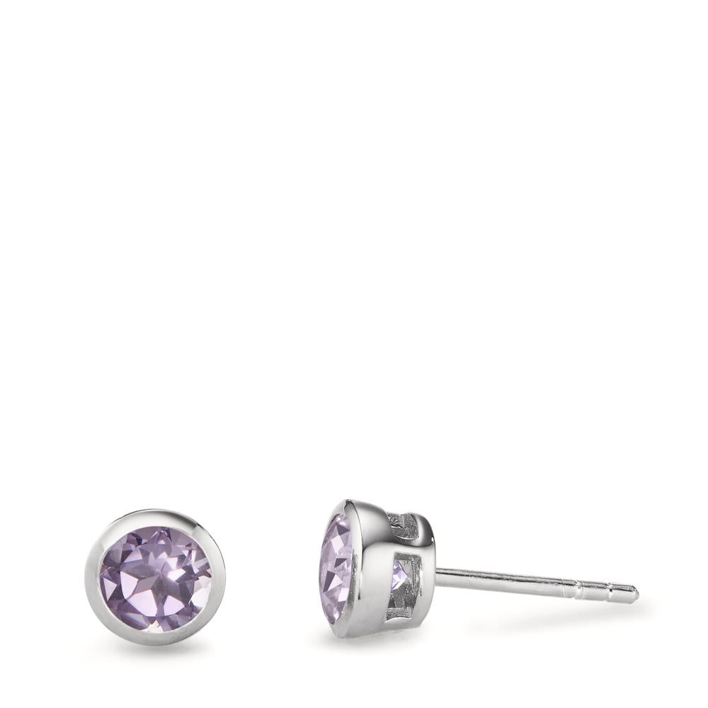 Ohrstecker Silber Amethyst 2 Steine rhodiniert Ø6.5 mm