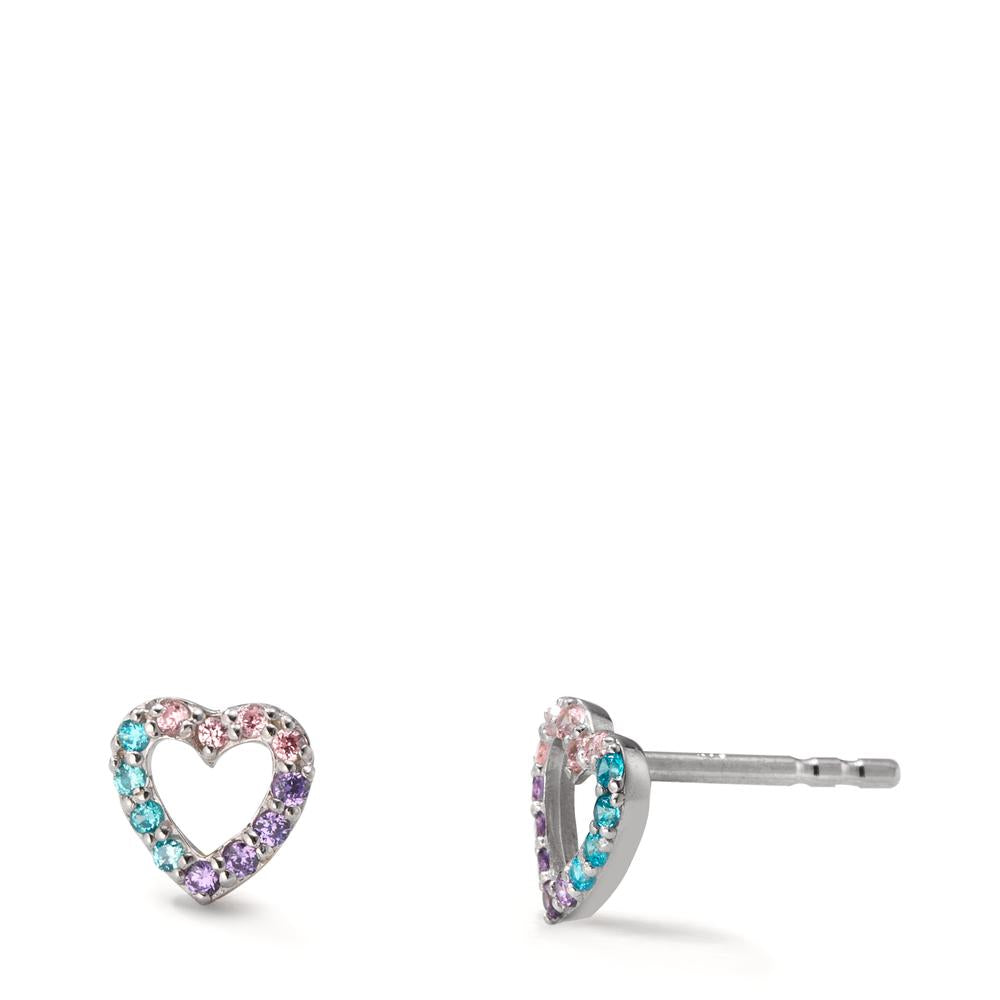 Clous d'oreilles Argent Zircone coloré Rhodié Coeur Ø5.5 mm