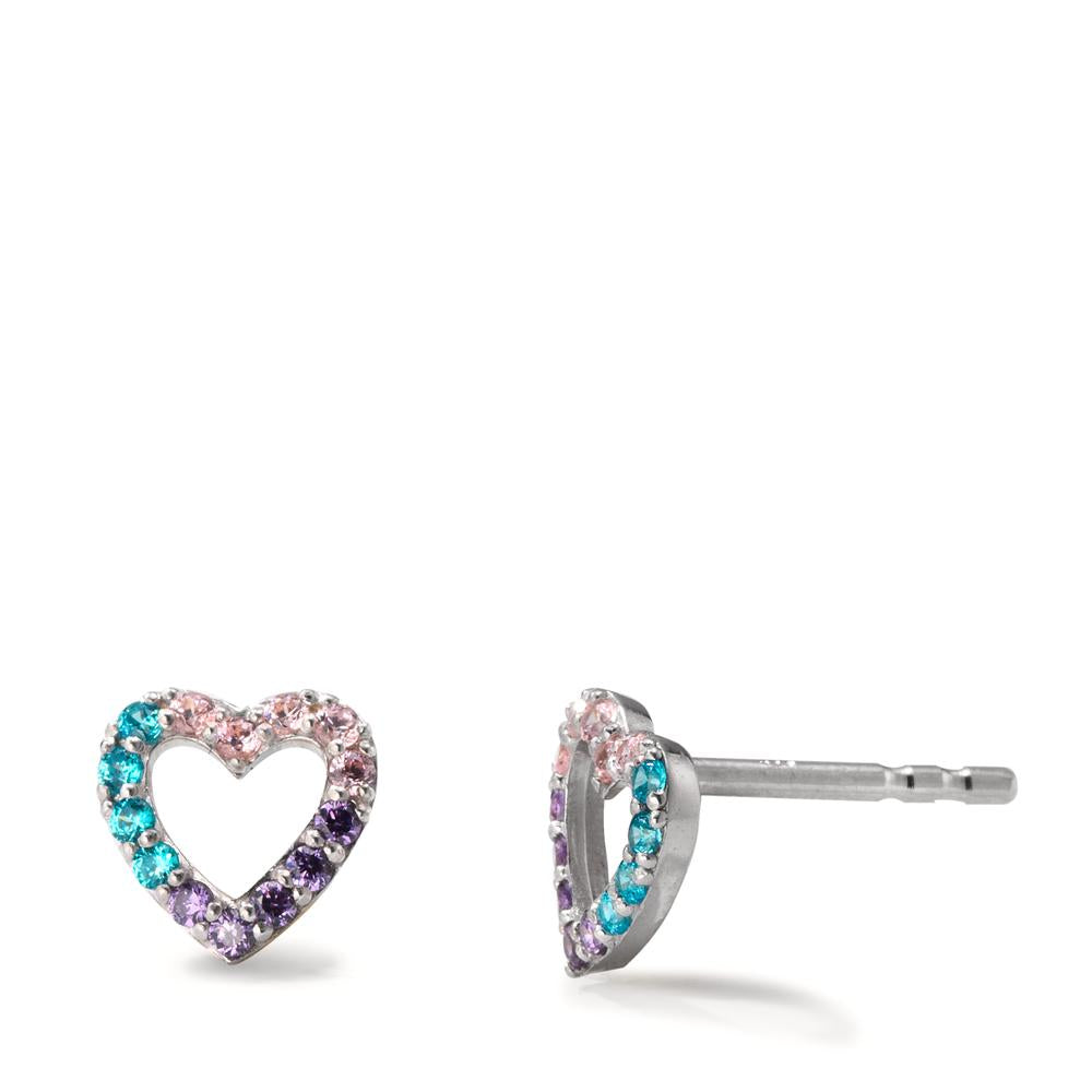 Clous d'oreilles Argent Zircone coloré Rhodié Coeur Ø7 mm