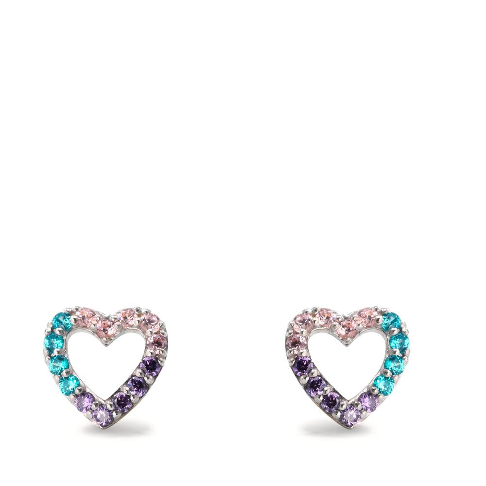 Clous d'oreilles Argent Zircone coloré Rhodié Coeur Ø7 mm