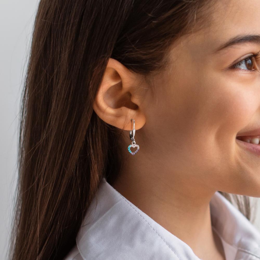 Pendant d'oreilles Argent Zircone coloré Rhodié Coeur