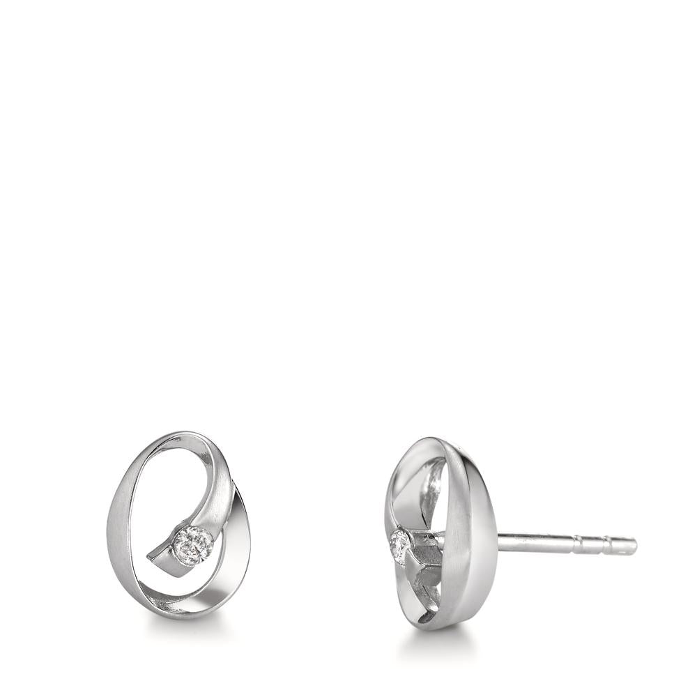 Clous d'oreilles Or blanc 9K Zircone 2 Pierres