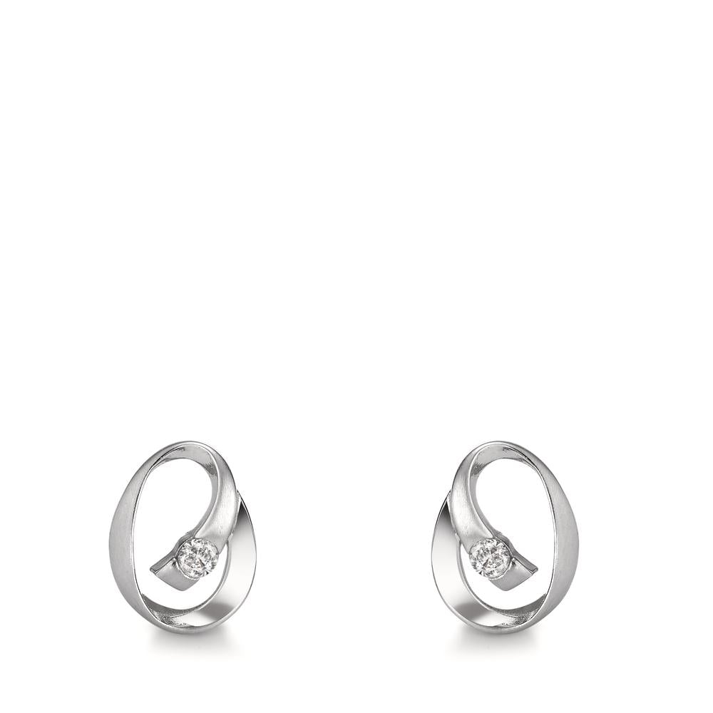 Clous d'oreilles Or blanc 9K Zircone 2 Pierres