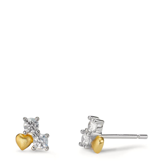 Clous d'oreilles Argent Zircone 4 Pierres jaune Rhodié Coeur