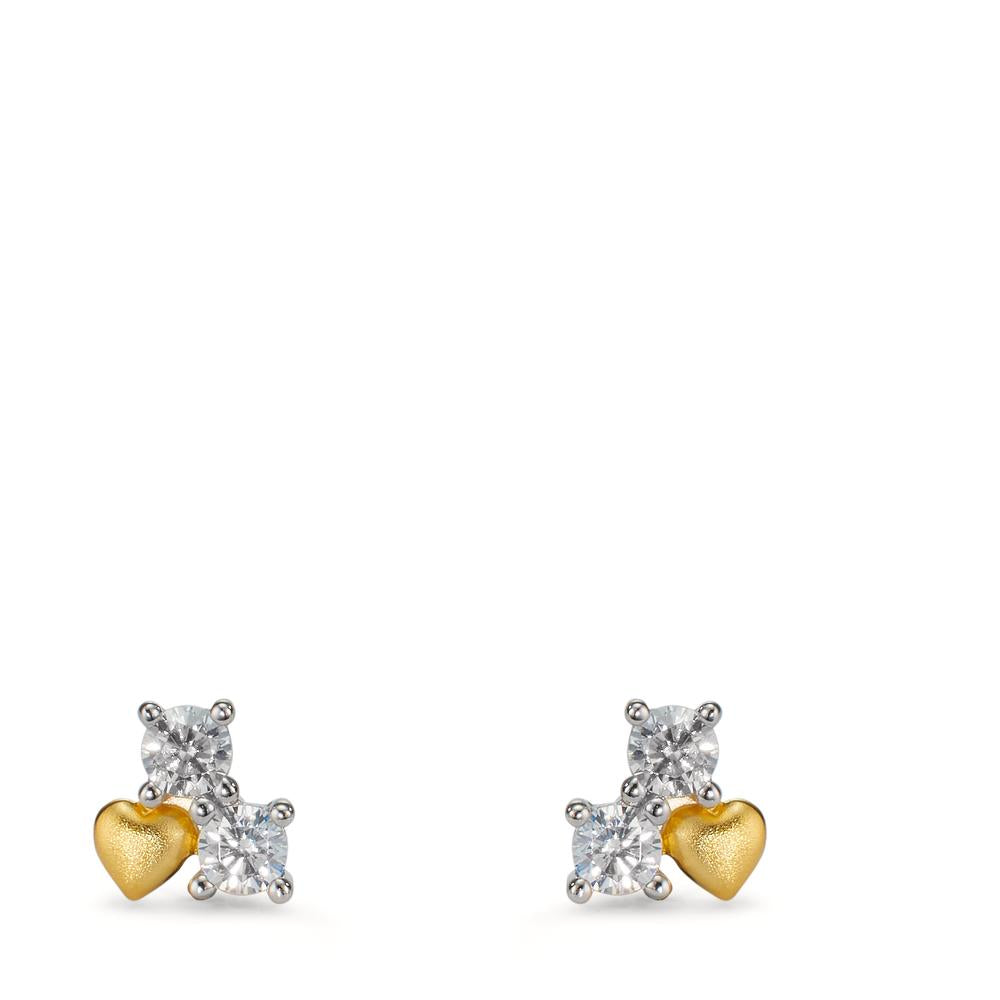 Clous d'oreilles Argent Zircone 4 Pierres jaune Rhodié Coeur