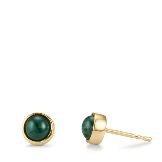 Orecchini a bottone Oro giallo 375/9K Malachite 2 pietra Ø6 mm