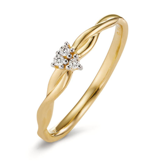 Fingerring 375/9 K Gelbgold Diamant 0.04 ct, 3 Steine, w-si