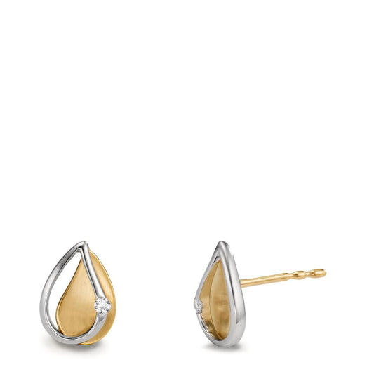 Orecchini a bottone Oro giallo 375/9K, Oro bianco 375/9K Diamante 0.03 ct, w-si