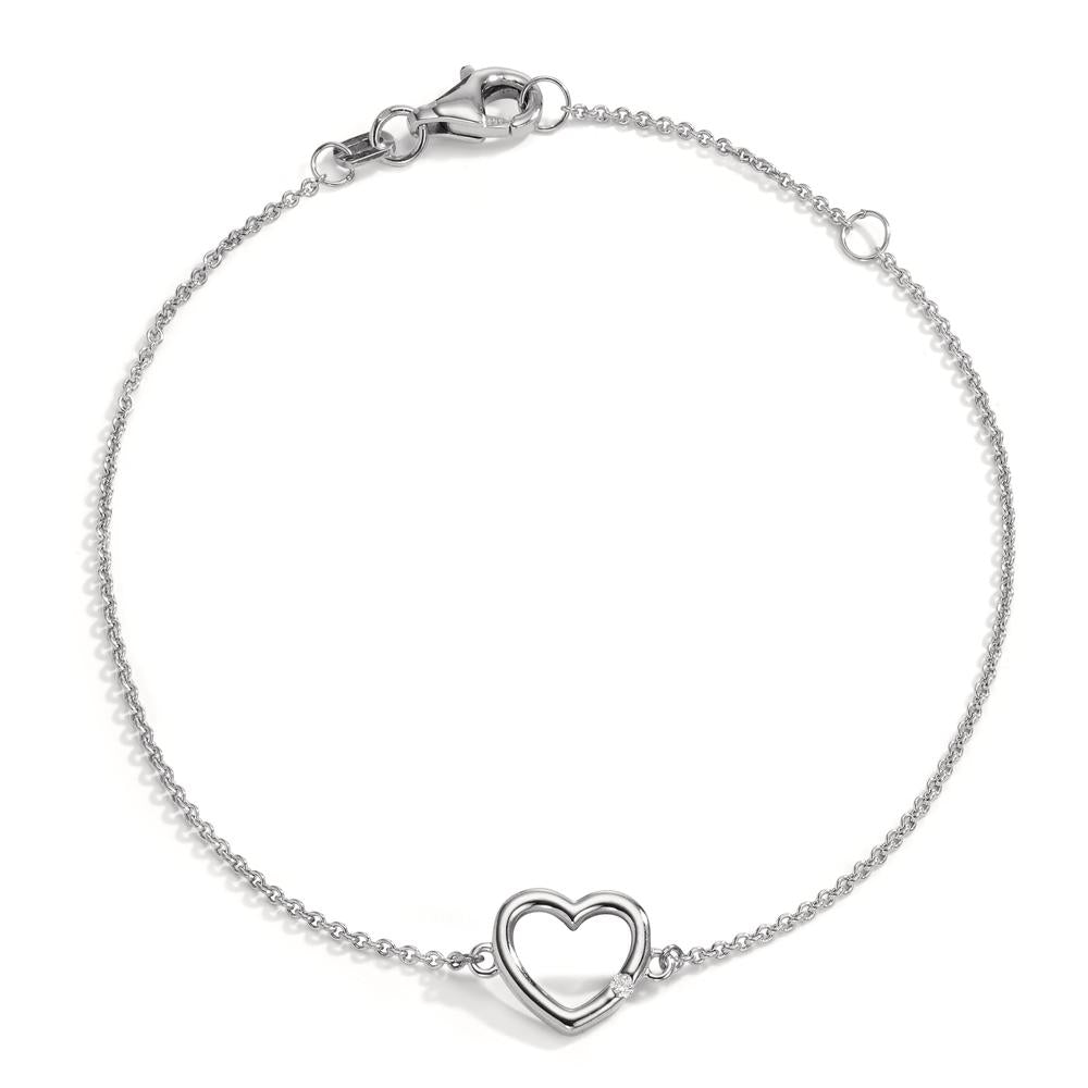 Bracciale Oro bianco 585/14 kt Diamante 0.01 ct, w-si Cuore 15.5-18 cm