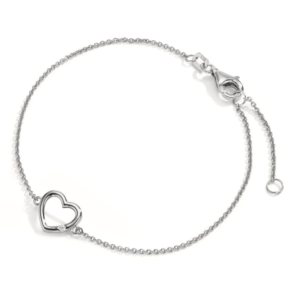 Bracciale Oro bianco 585/14 kt Diamante 0.01 ct, w-si Cuore 15.5-18 cm