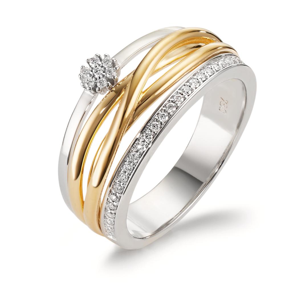 Fingerring 750/18 K Gelbgold, 750/18 K Weissgold Diamant 0.13 ct, w-si