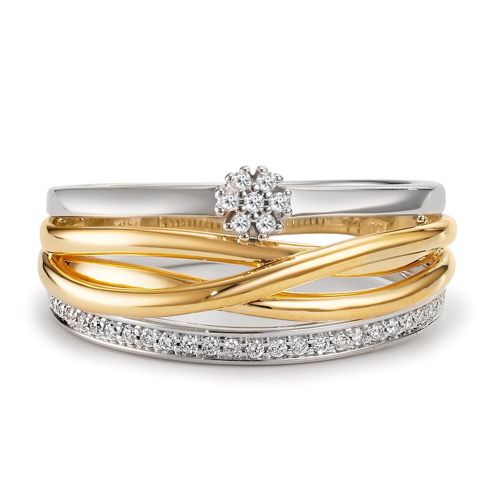 Fingerring 750/18 K Gelbgold, 750/18 K Weissgold Diamant 0.13 ct, w-si