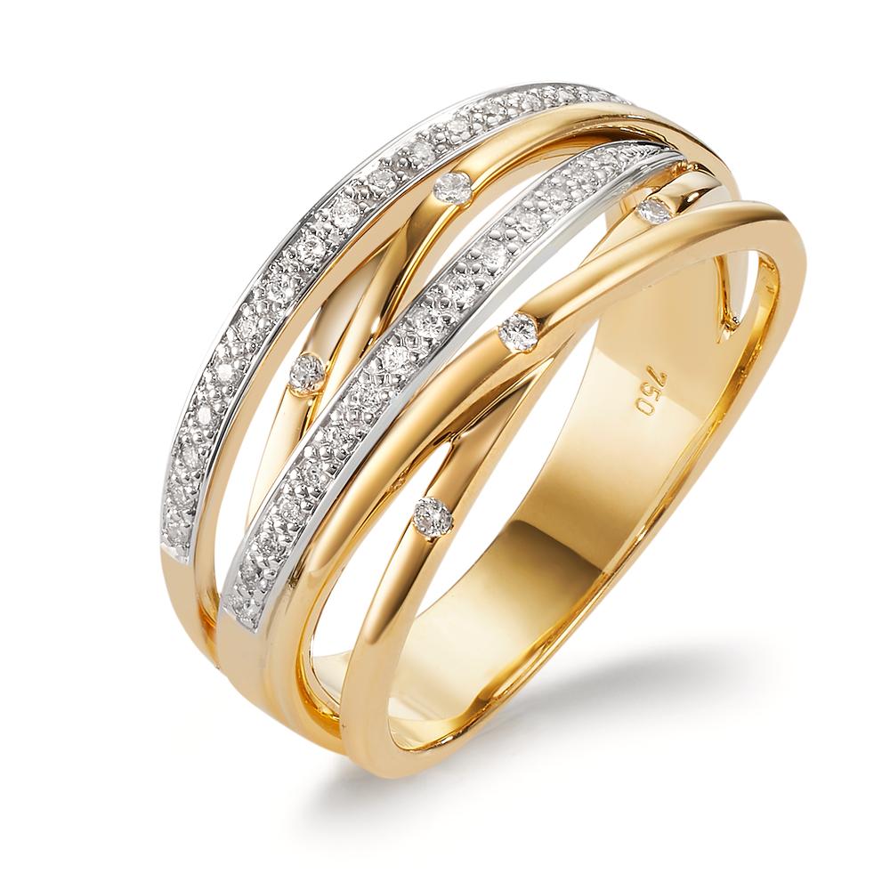 Fingerring 750/18 K Gelbgold, 750/18 K Weissgold Diamant 0.16 ct, w-si