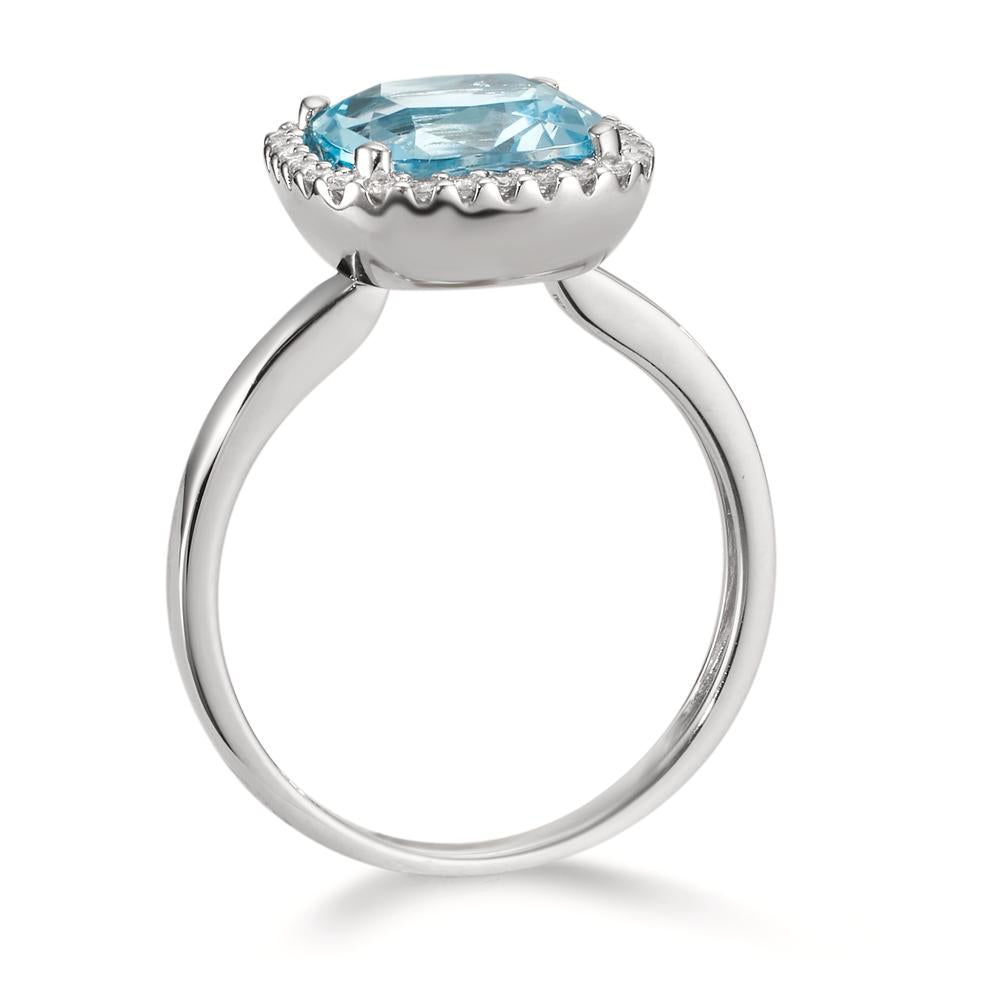 Bague Or blanc 18K Diamant 0.14 ct, w-si, Topaze bleu, 0.69 ct Ø12 mm