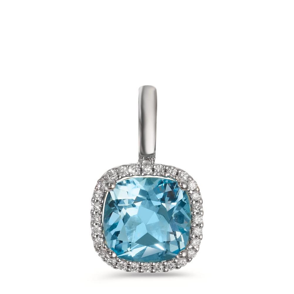 Pendentif Or blanc 18K Diamant 0.14 ct, w-si, Topaze bleu, 0.69 ct Ø11.5 mm