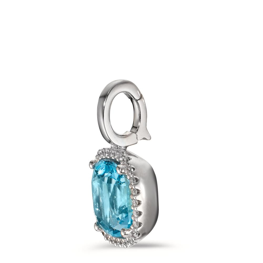 Pendentif Or blanc 18K Diamant 0.14 ct, w-si, Topaze bleu, 0.69 ct Ø11.5 mm