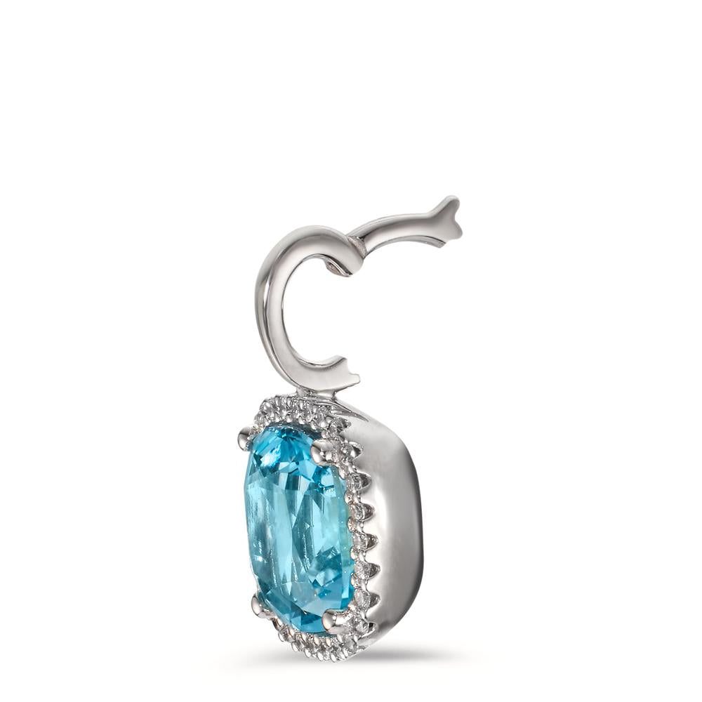 Pendentif Or blanc 18K Diamant 0.14 ct, w-si, Topaze bleu, 0.69 ct Ø11.5 mm