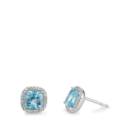 Clous d'oreilles Or blanc 18K Diamant 0.18 ct, w-si, Topaze bleu, 0.40 ct Ø8.5 mm