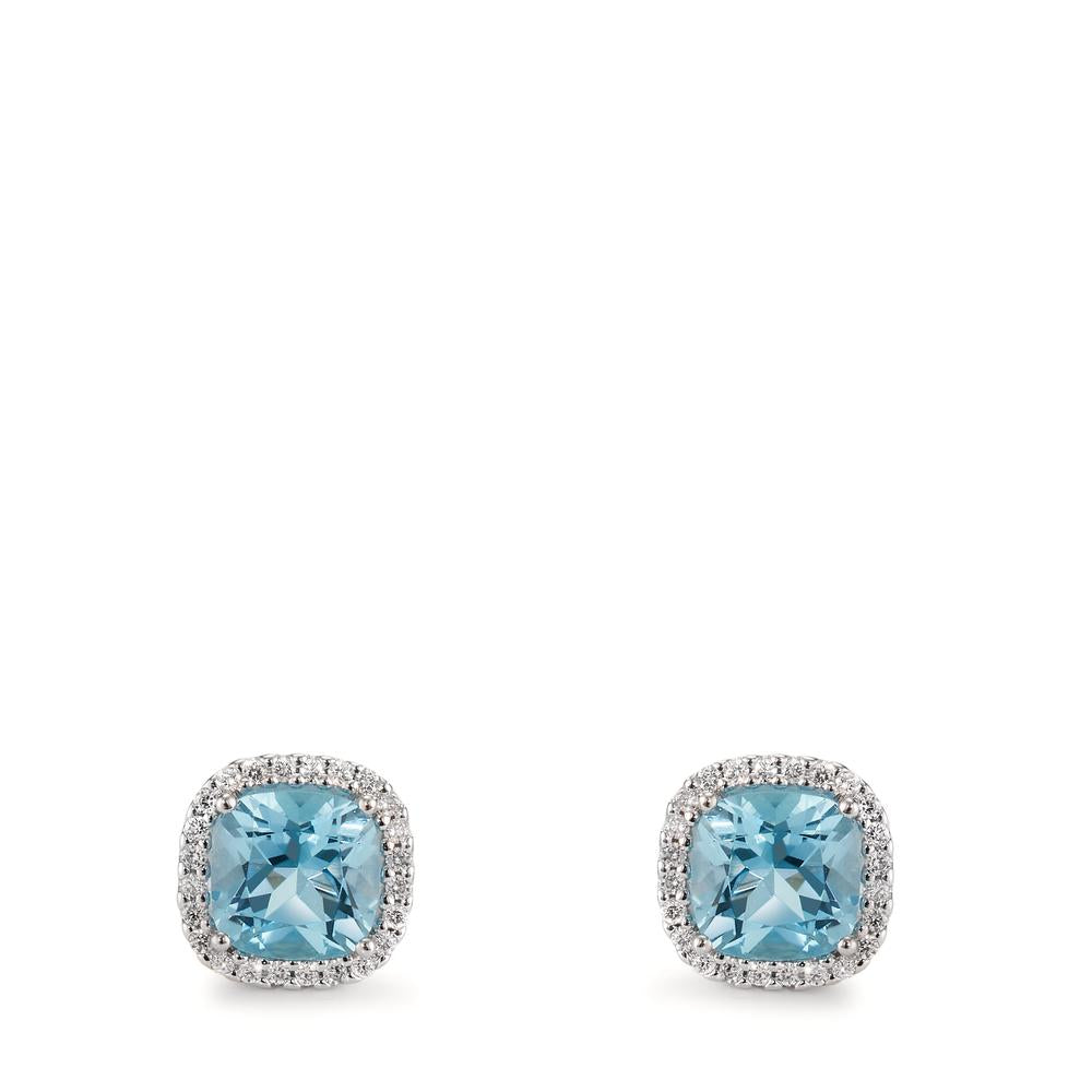 Clous d'oreilles Or blanc 18K Diamant 0.18 ct, w-si, Topaze bleu, 0.40 ct Ø8.5 mm