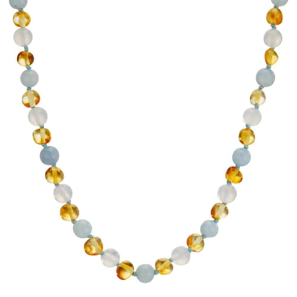 Collier Ambre Agate, Aigue-Marine 34 cm