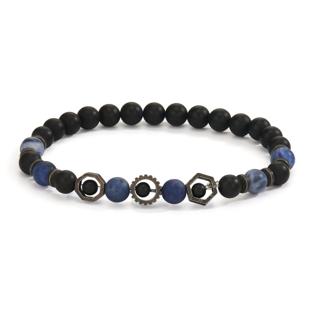 Bracelet Acier inoxydable Sodalite, Agate noir PVD 19 cm Ø6.5 mm