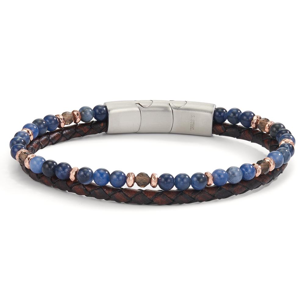 Bracciale Acciaio inossidabile, Pelle Sodalite, Citrino, Ematite rosa rivestimento IP 20-21 cm