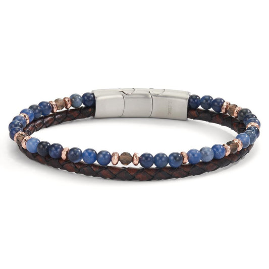 Bracelet Acier inoxydable, Cuir Sodalite, Citrine, Hématite rosé PVD 20-21 cm