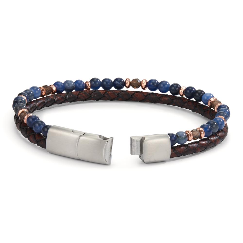 Bracelet Acier inoxydable, Cuir Sodalite, Citrine, Hématite rosé PVD 20-21 cm