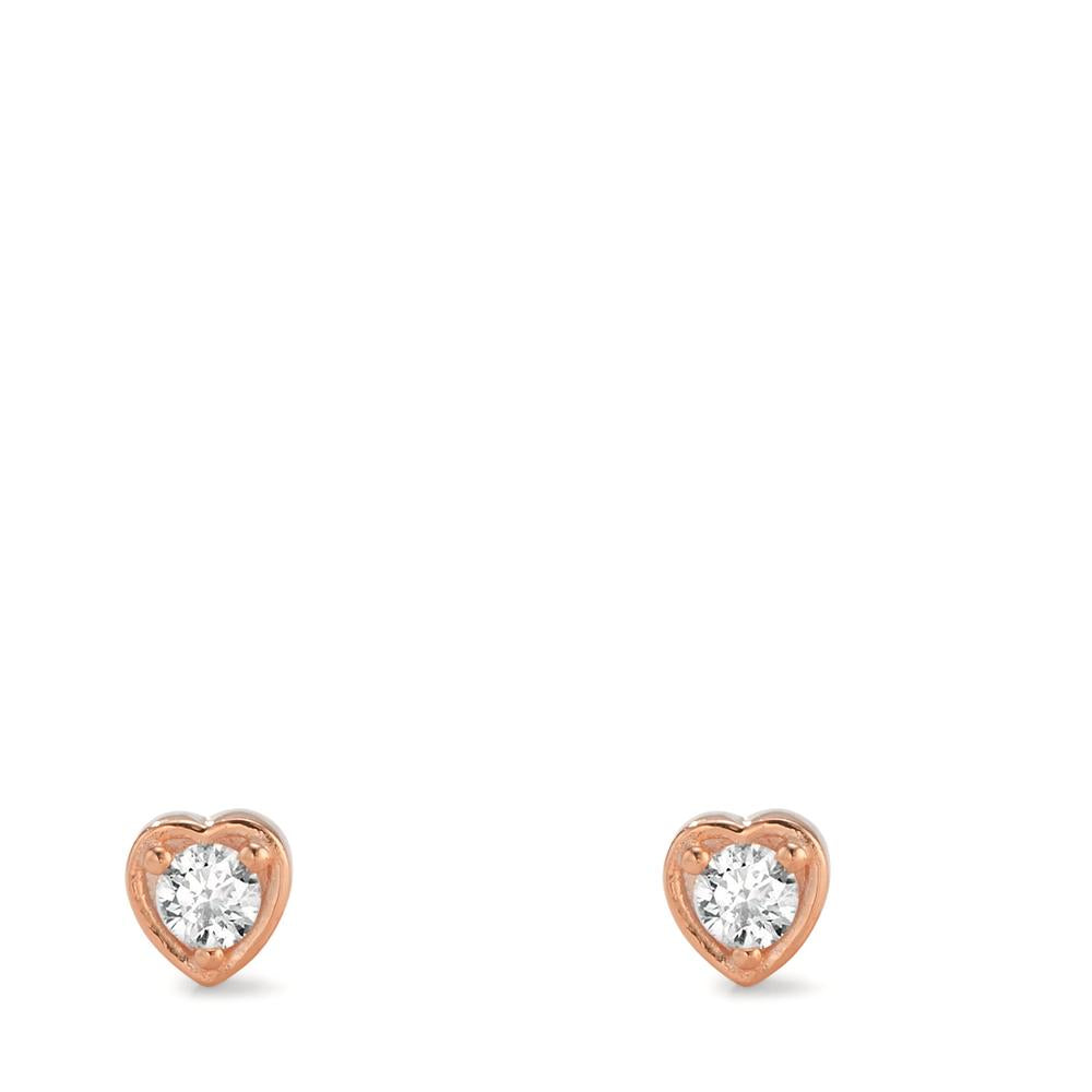 Clous d'oreilles Argent Zircone 2 Pierres rosé Plaqué or Coeur Ø4.5 mm