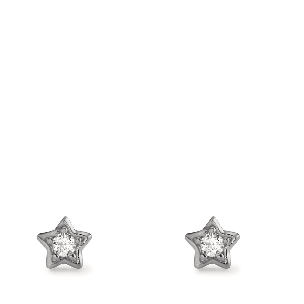 Clous d'oreilles Argent Zircone 2 Pierres Rhodié Étoile Ø5 mm