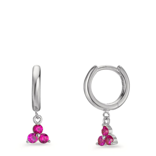 Orecchini circolari Argento Zirconia rosa, 6 pietra rodiato