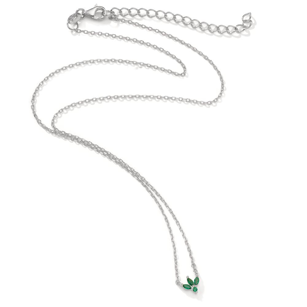 Collier Argent Zircone vert, 4 Pierres Rhodié 38-42 cm