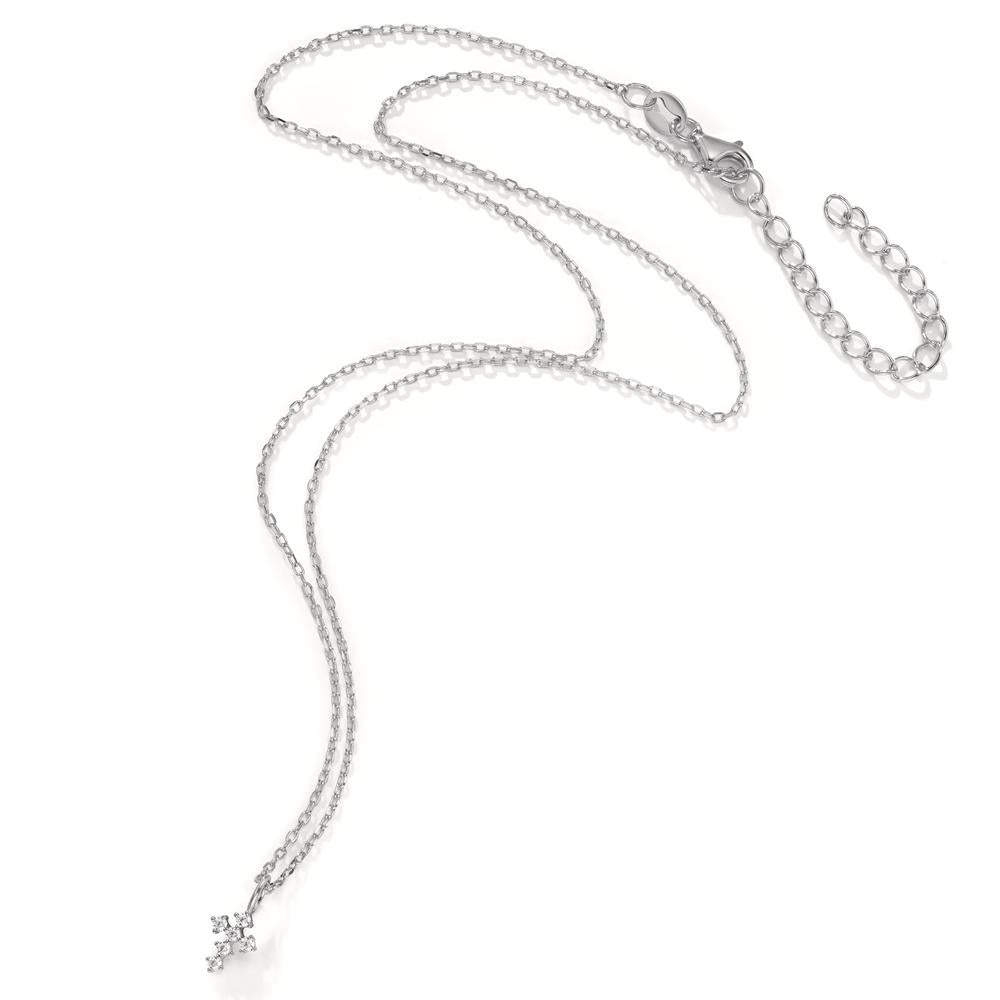 Collier Argent Zircone 6 Pierres Rhodié Croix 40-45 cm