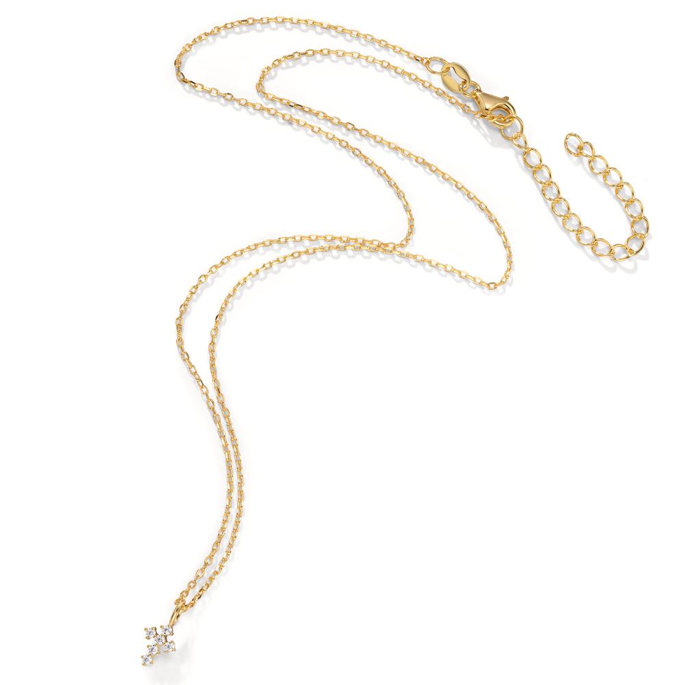 Collana Argento Zirconia 6 pietra giallo dorato Croce 40-45 cm