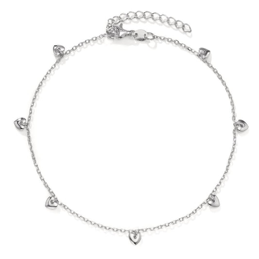 Chaînette de cheville Argent Rhodié Coeur 23-27 cm