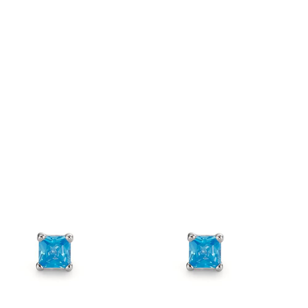 Orecchini a bottone Argento Zirconia blu, 2 pietra rodiato Ø3.5 mm