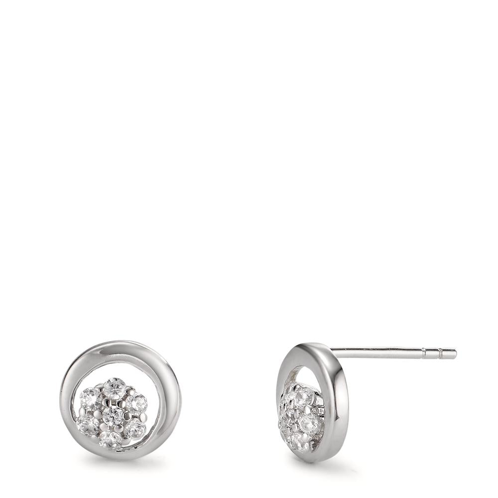 Clous d'oreilles Argent Zircone 14 Pierres Rhodié Fleur Ø8 mm