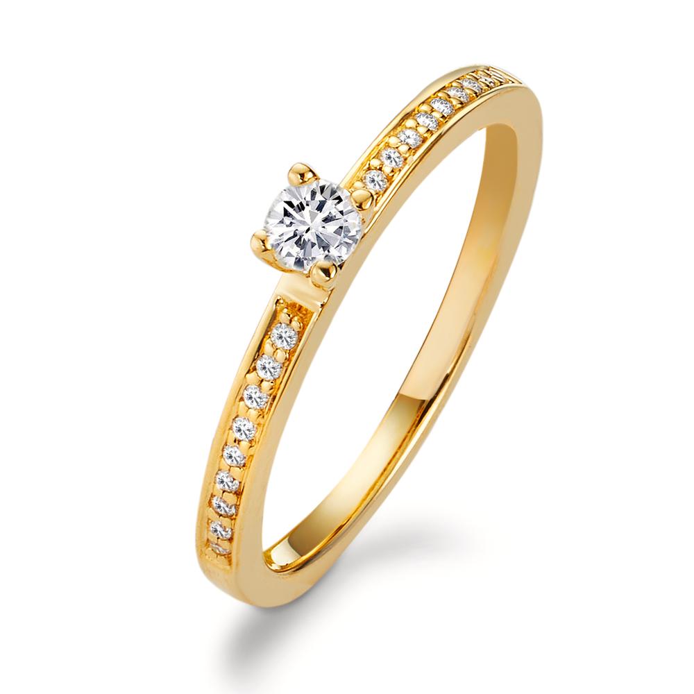 Bague solitaire Or jaune 18K Diamant blanc, 0.20 ct, 19 Pierres, brillant, w-si Ø3 mm