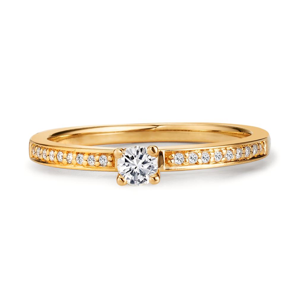 Bague solitaire Or jaune 18K Diamant blanc, 0.20 ct, 19 Pierres, brillant, w-si Ø3 mm